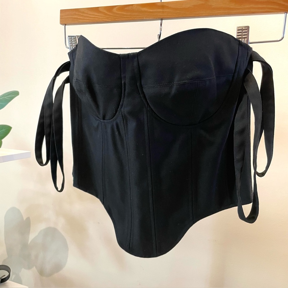 Rokh Black Corset Top with Tie Straps